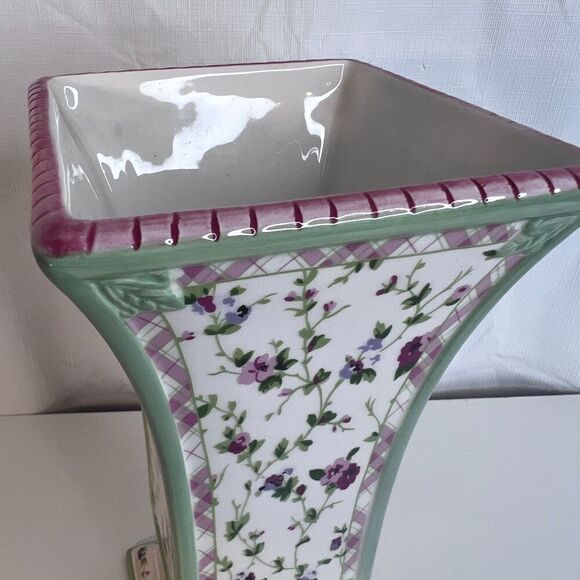 Laura Ashley FTD Floral Ceramic Square Pedestal Vase French Cottage Core Chintz - Picture 5 of 11